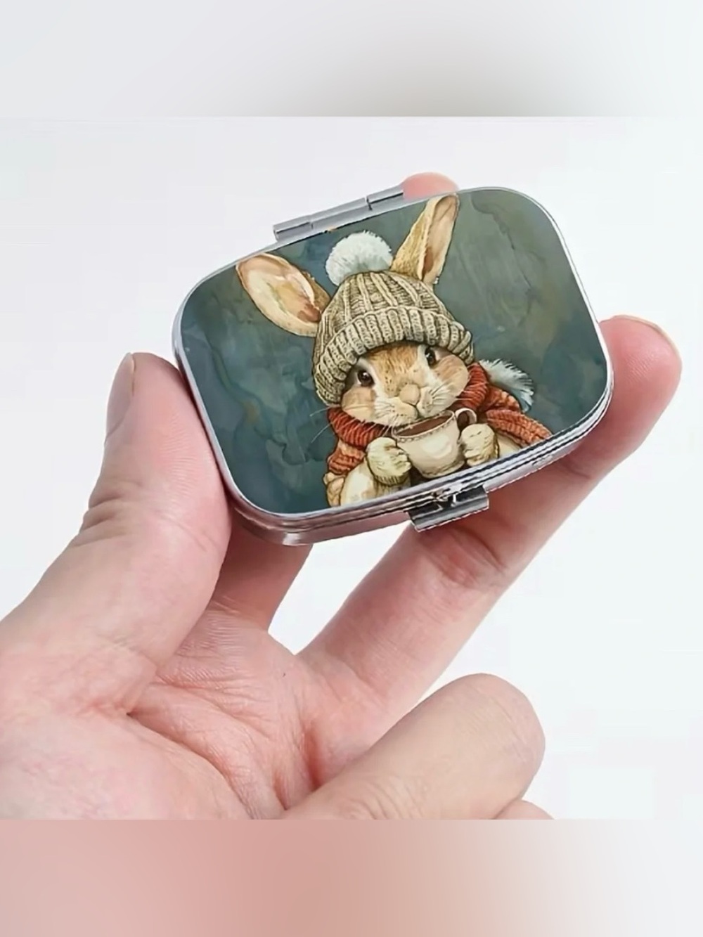Bunny Rabbit  Nature Inspired Pill Organizer 2-Compartment Compact Pill Case New